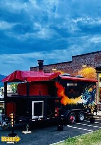 2016 - 7' x 13' Wood Fired Pizza Concession Trailer w/ Porch and Mural Exterior