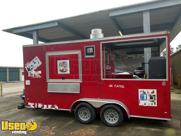 Head Turning 2017 - 8' x 16' BBQ Concession Trailer with Porch / Used BBQ Pit