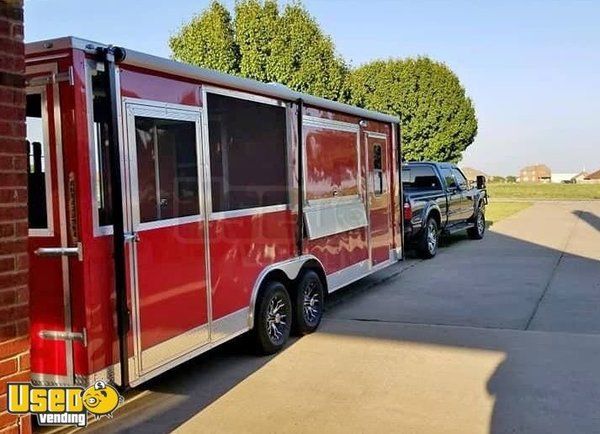 Striking 2017 8' x 26' Spartan SP8 BBQ Concession Trailer with Screened Porch