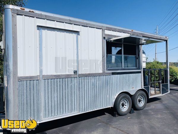 Used 2017 20' Pizza Concession Trailer with a Wood Burning Oven and Porch