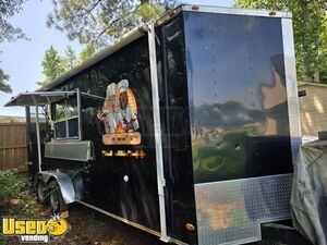 2015 8.5' x 16' Barbecue Kitchen Food Concession Trailer w/ 4' Porch and Smoker