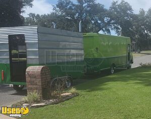 Chevrolet P30 Step Van with Commercial Enclosed Pull Behind Smoker Grill Trailer