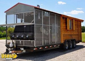 2010 Custom-Built Log Cabin Style BBQ Concession Trailer with Screened Porch