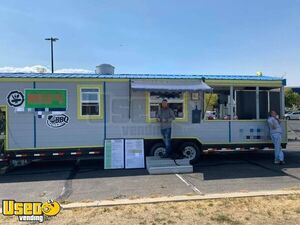 2008 8' x 34' Gooseneck BBQ Kitchen Concession Trailer with Porch / Mobile Kitchen