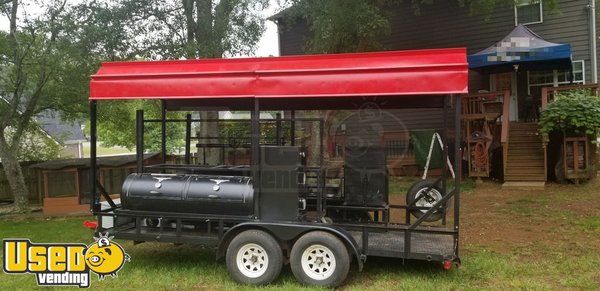 2010 - 7' x 16' Open Covered BBQ Pit Smoker Trailer / Tailgating and BBQ Rig