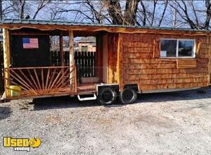 Rustic Cabin Style 8' x 24' Barbecue Food Concession Trailer with 12' Porch