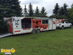 2000 8' x 30' Barbecue Concession Trailer with an Enclosed Smoker Porch